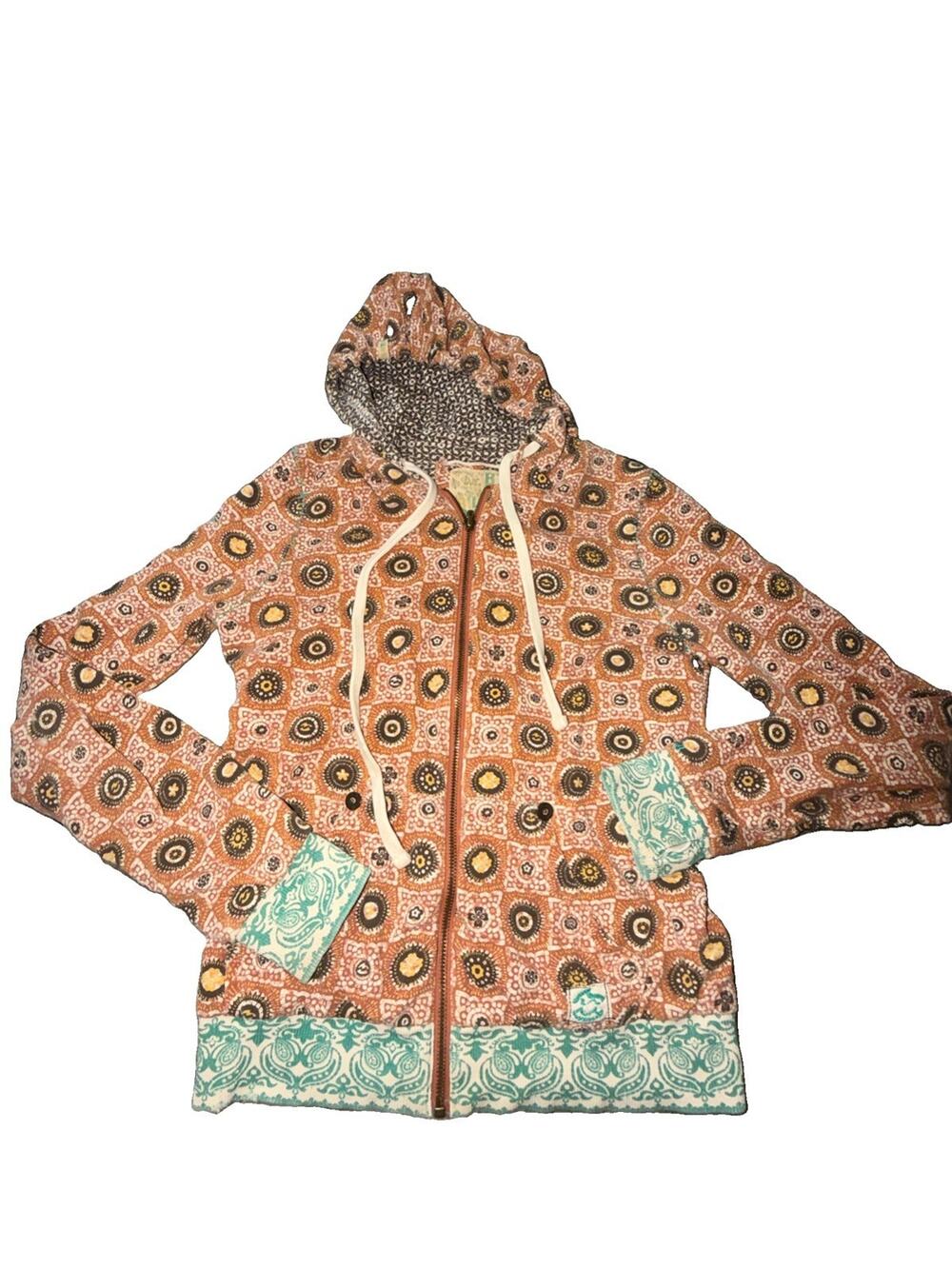 Billabong Women Reversible Hoodie Full Zip Small Slim Fit Ornate Boho Y2K (AQ15)